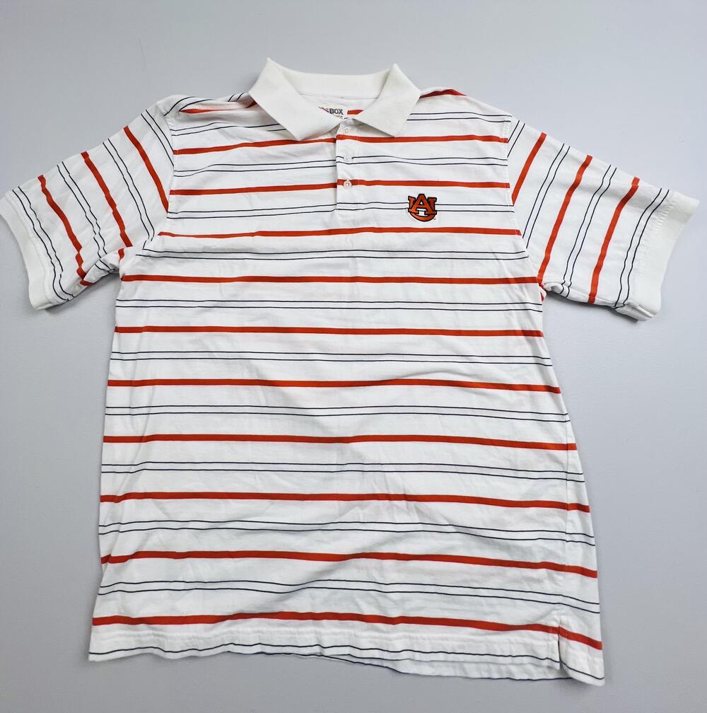 Auburn Tigers Polo Shirt Mens XL White Orange NCAA Football Pressbox Stripe
